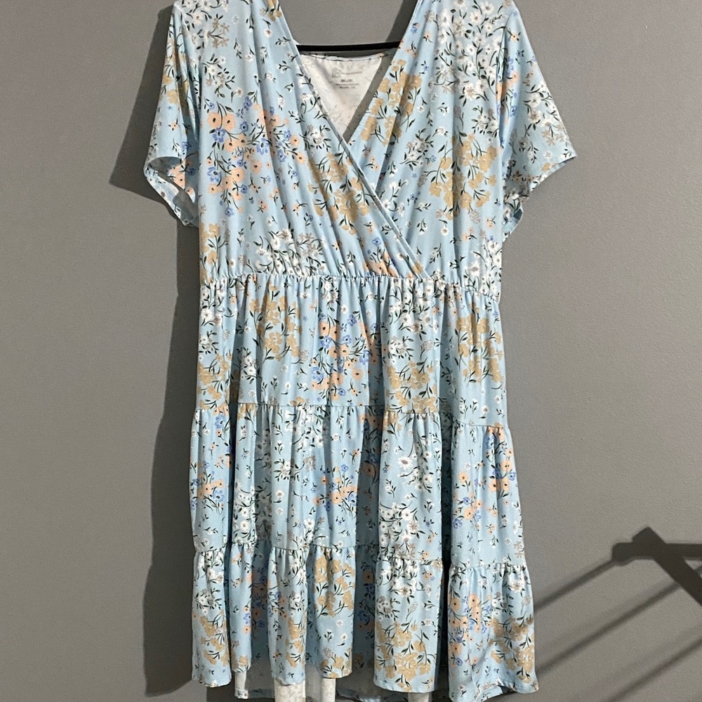 No Boundaries Blue Floral V-Neck Dress